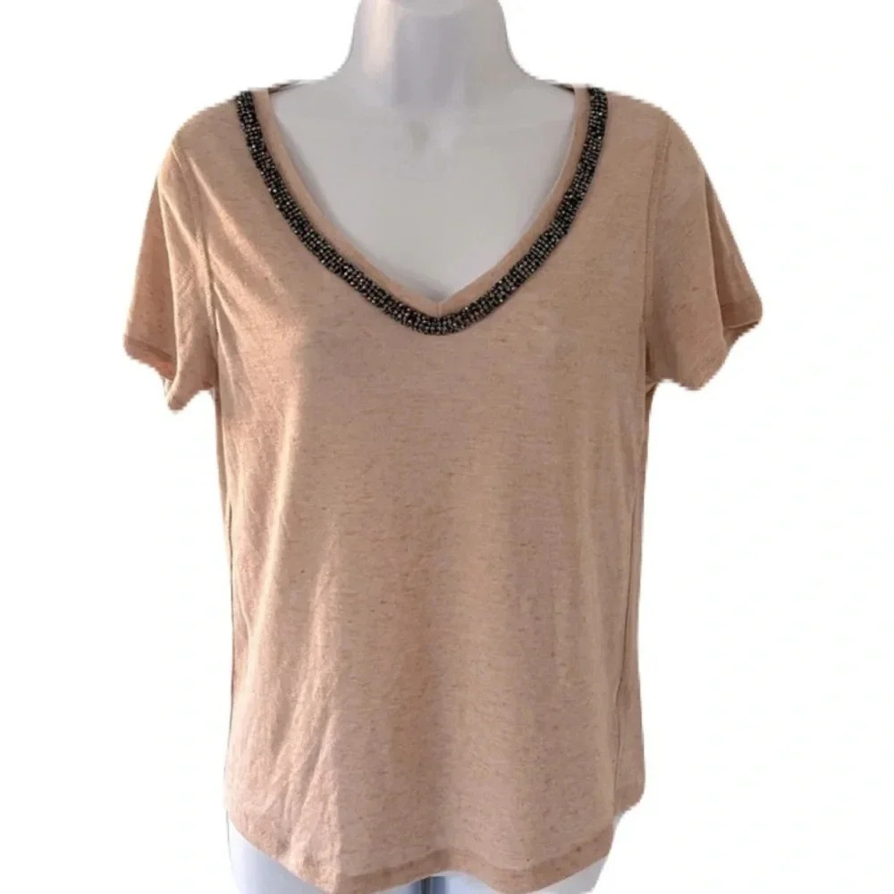 H&M Rhinestone Tee-shirt/ 🍑 Peach  color 🍑/Semi-sheer/ Size US XS